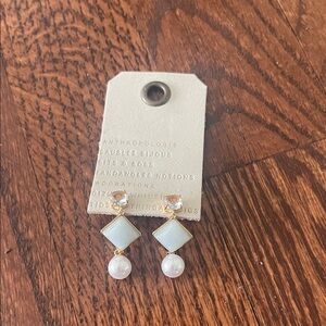 Anthropologie Gold Opal Square & Pearl Drop Earrings
